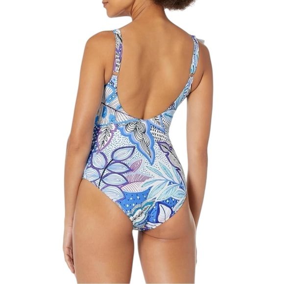 New! Profile By Gottex Tropic Boom V-Neck Surplice Ruffle One Piece Swimsuit - Picture 2 of 8